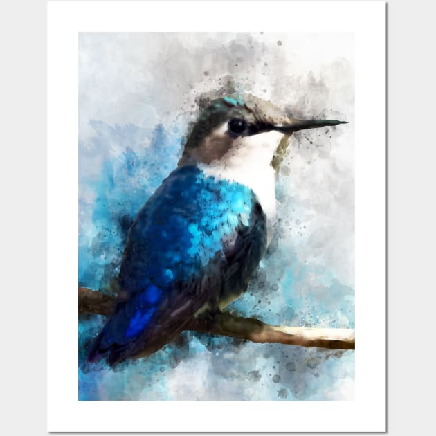 Dramabite Watercolor humming bird artsy artistic painting wildlife Wall Art by dramabite